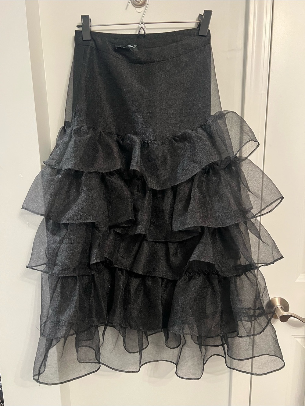 Cynthia Rowley Black Organza Tiered Ruffle Midi Skirt; size 4; NWT